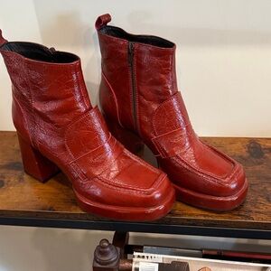 Elegant Red Leather Heeled Boots